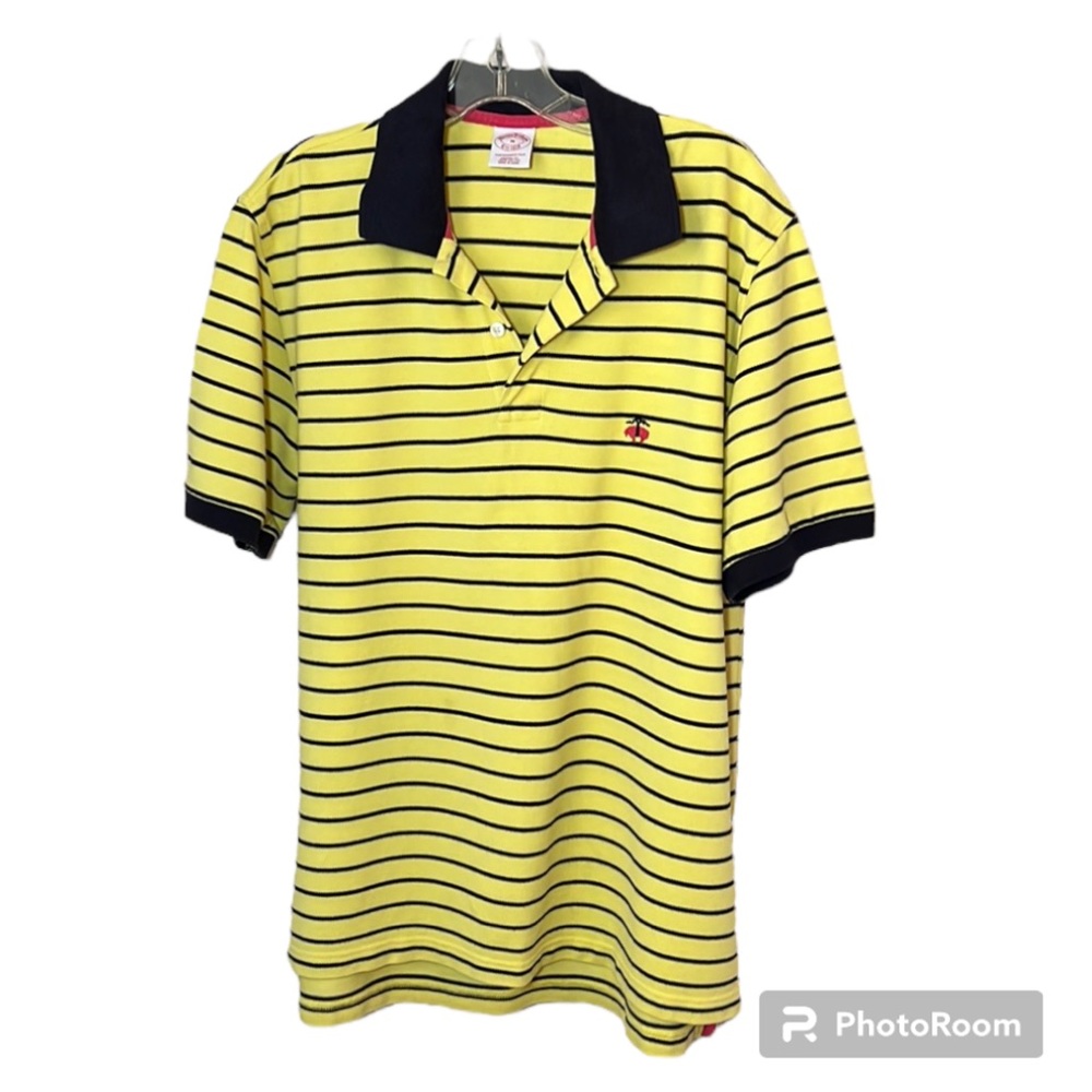 Brooks Brothers 1818 Mens Med Pique Polo Shirt Yellow Black Stripe Preppy Retro